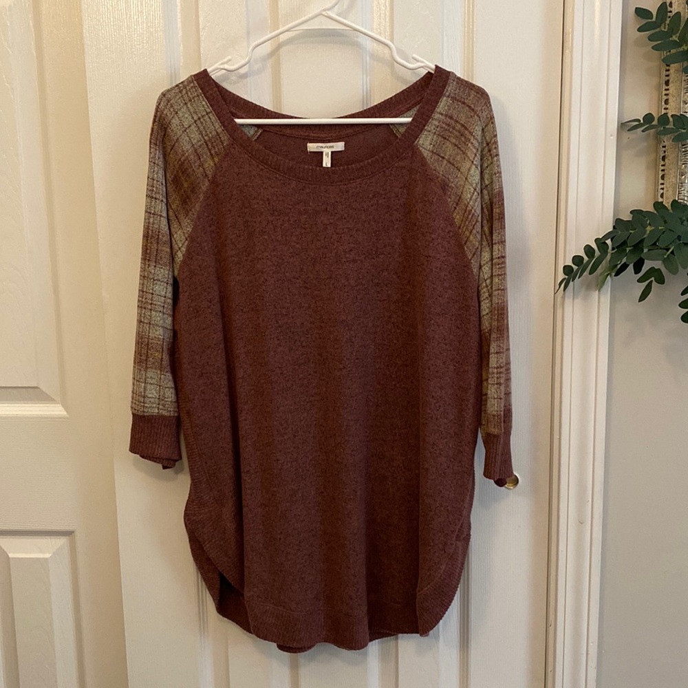 Maurice’s Knitted Plaid Raglan Tee Shirt Soft